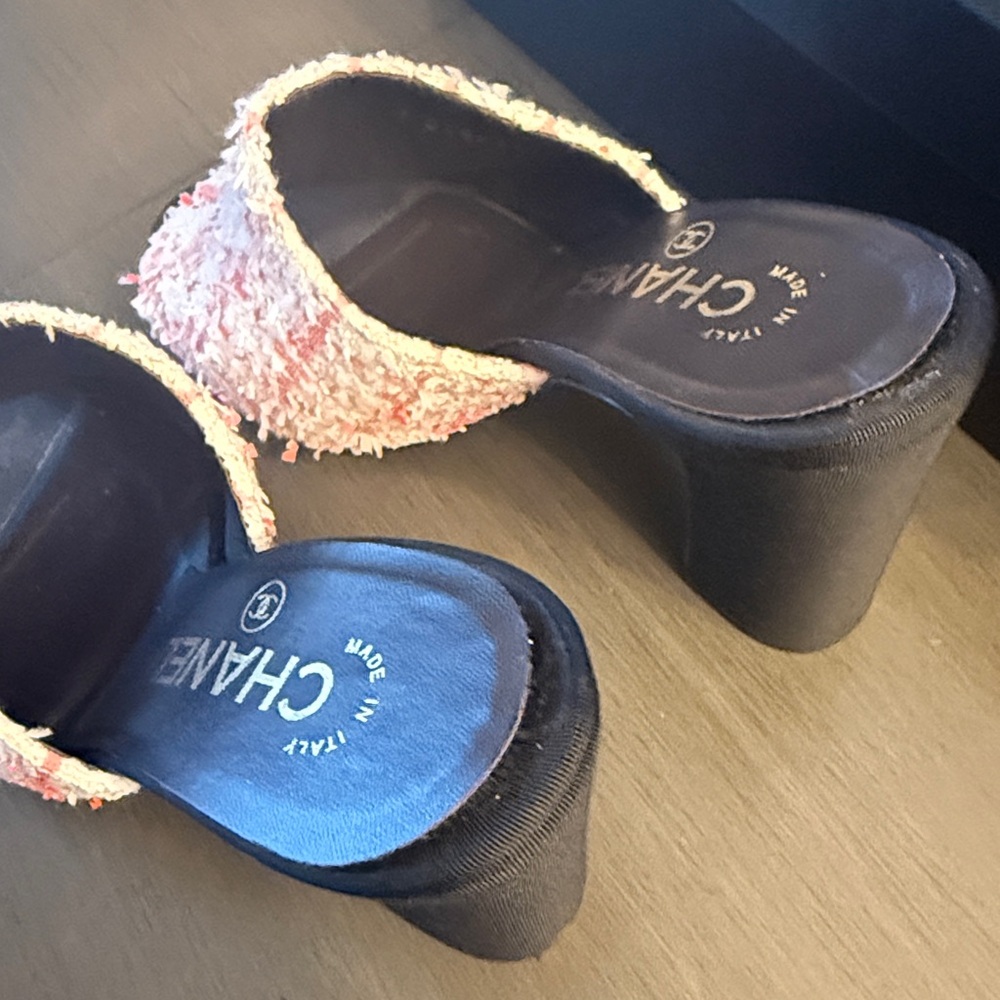 2024 CRUISE CHANEL PINK GLITTERED TWEED MULE 36 - Picture 11 of 13
